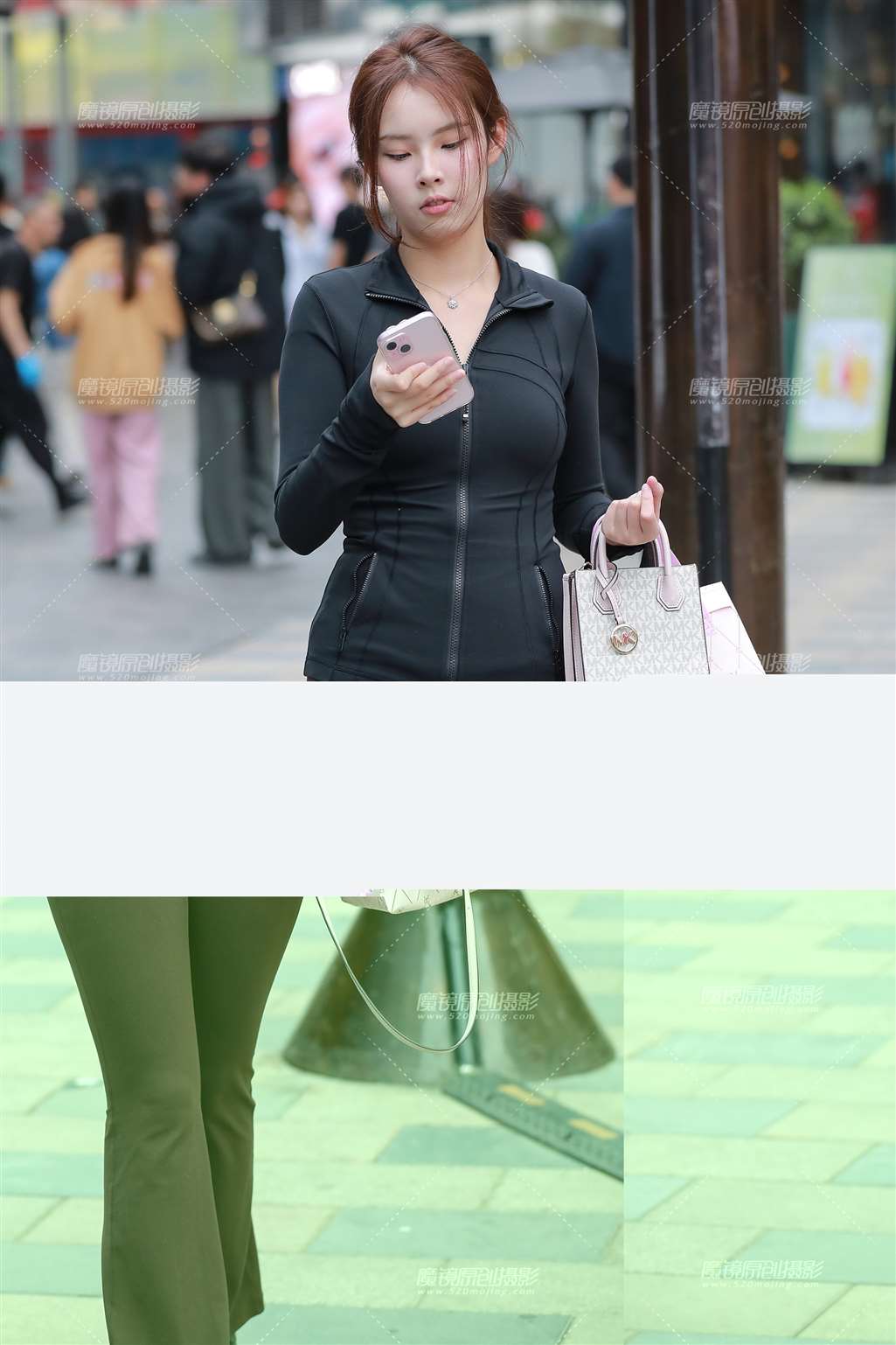 图片[1]-棕色瑜伽裤美女-街拍流行馆
